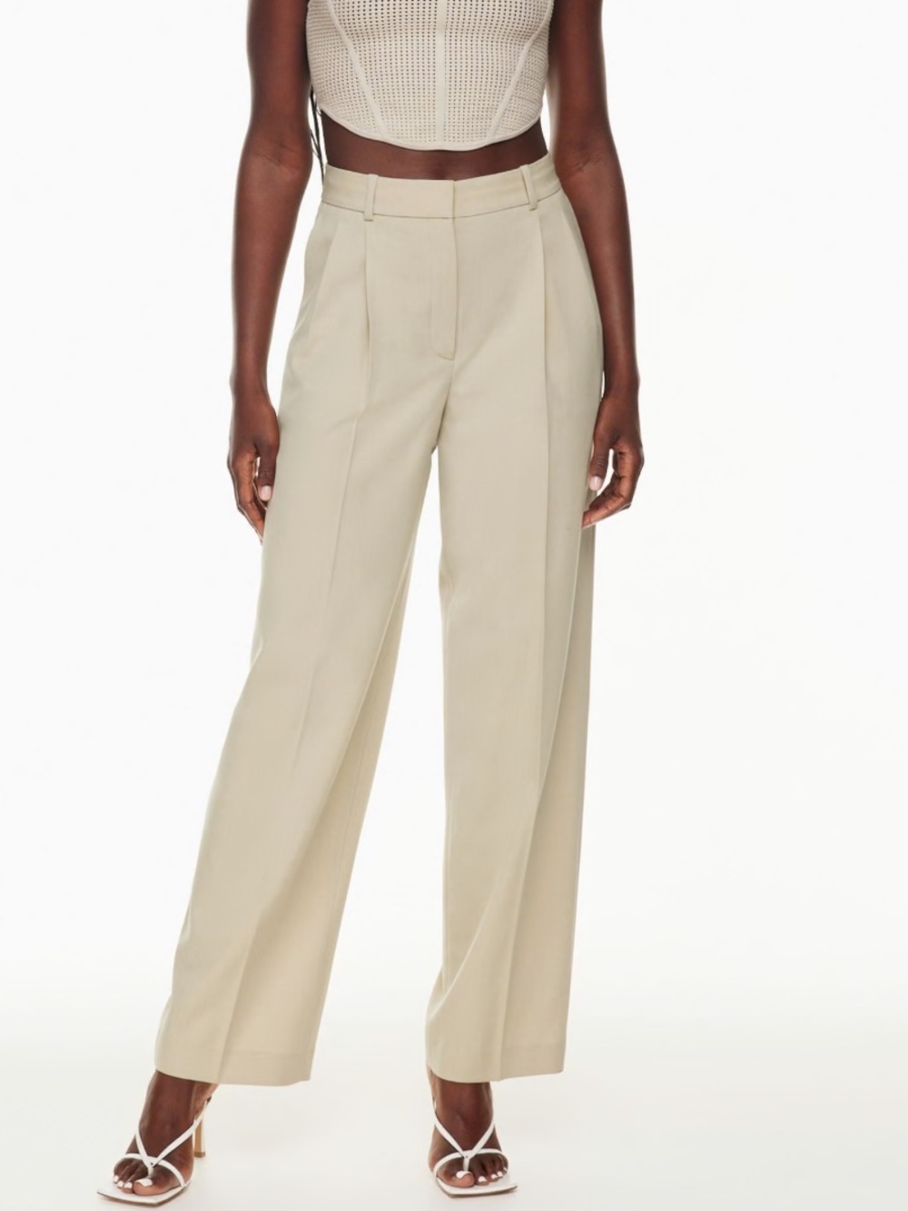 Aritzia Pleated Wide-Leg Pants — Light Beige